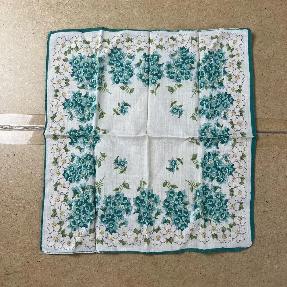 Handkerchief Mens One Size Aqua Floral 100% Cotton Lawn Pocket Square Accessory